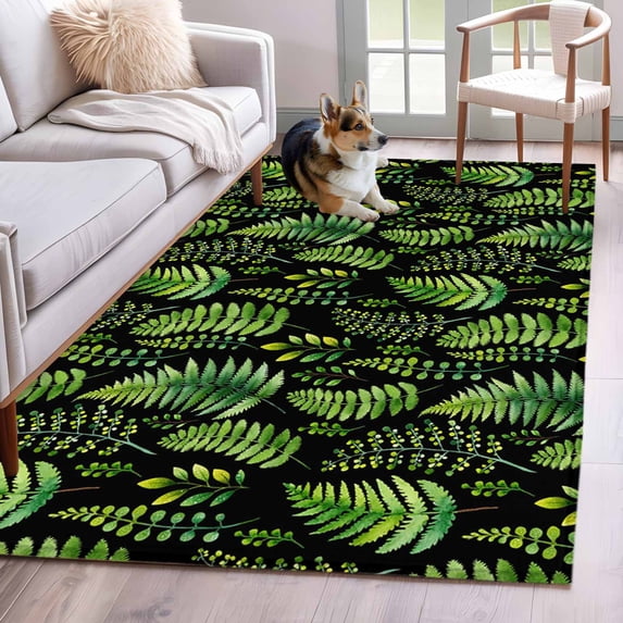 Spring Leaves Area Rugs 2.7'x5', Washable Small Throw Rugs for Kitchen Bedroom, Pastoral Garden Botanical Black Indoor Outdoor Rug Non-Slip Low Pile Carpet Runner Reversible Floor Mats