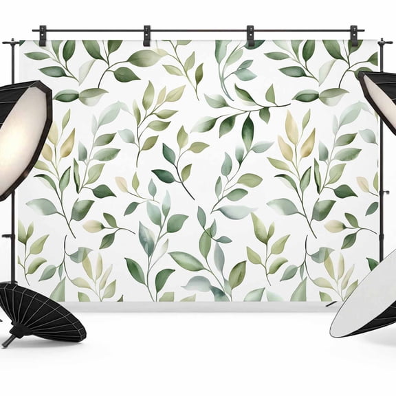 Spring Leaves Backdrop for Photoshoot,Photography Photo Studio Background Wall Backdrop,Sage Green Botanical Eucalyptus Vines Back Drop Banner Panel for Portraits Wedding Party Live Streaming 8x6Ft