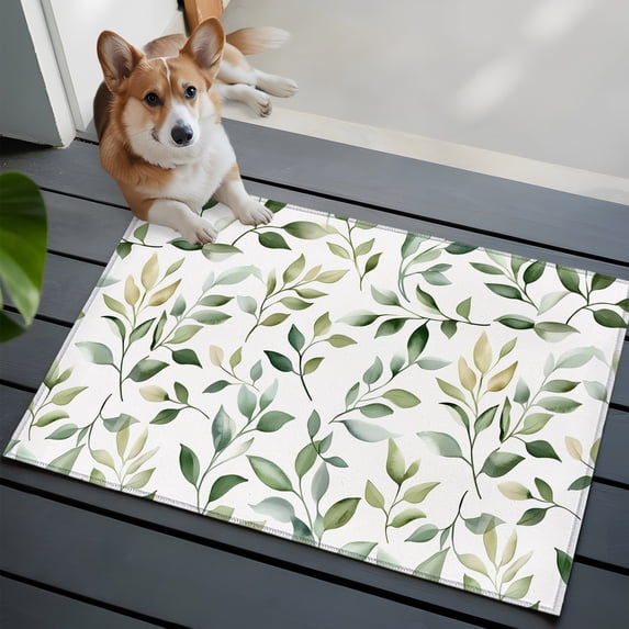 Spring Leaves Bathroom Mat 2x3 FT, Non Slip Small Kitchen Mat, Sage ...