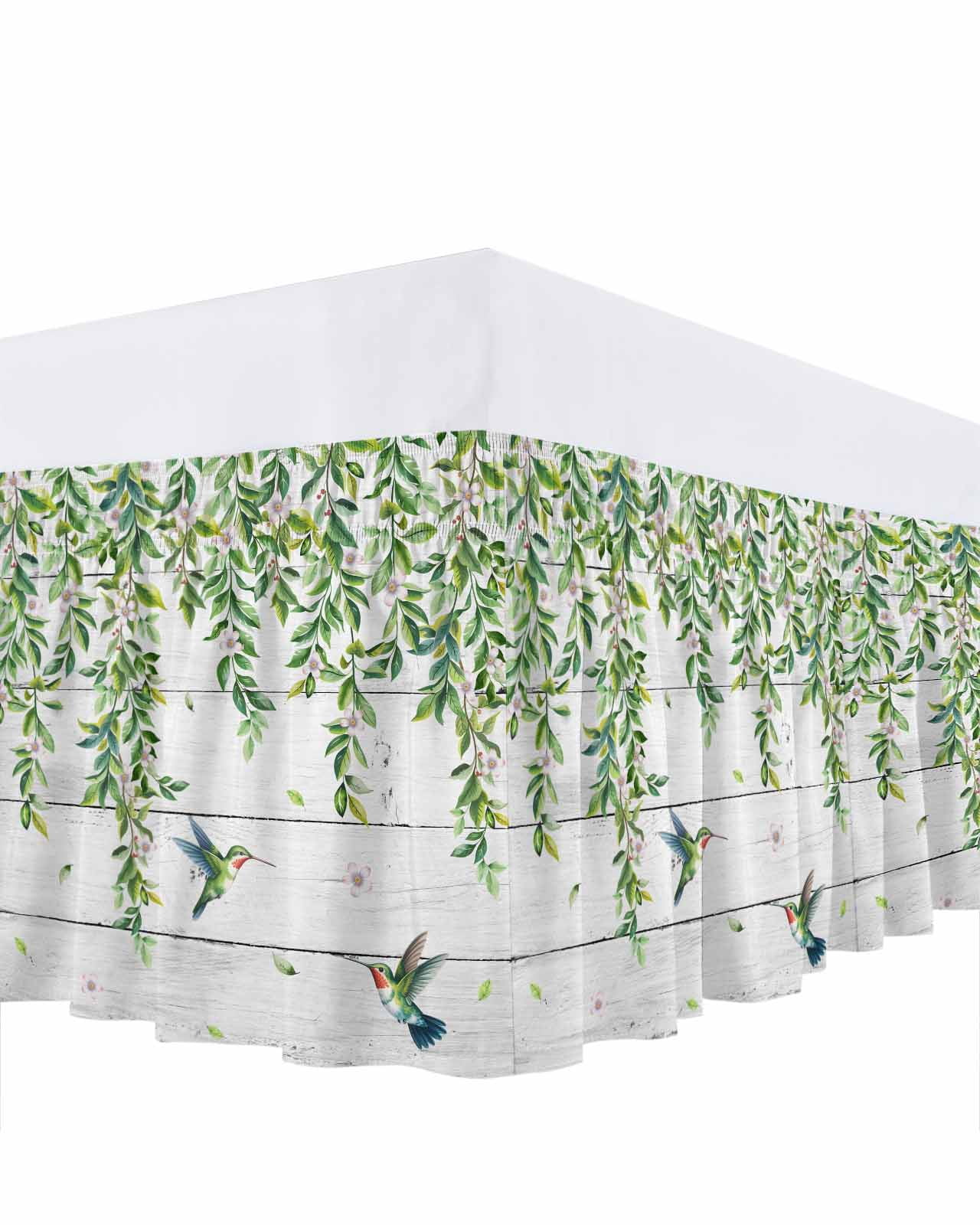Spring Leaves Bed Skirt Queen Size 18 Inch Drop, Falling Green Leaf ...