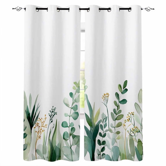 Spring Leaves Blackout Curtains for Bedroom Living Room Darkening Curtains 54 Inch Long Green Botanical Country Pastoral Plants Short Curtain for Small Window Treatment Grommet Drapes 42"x54"x2