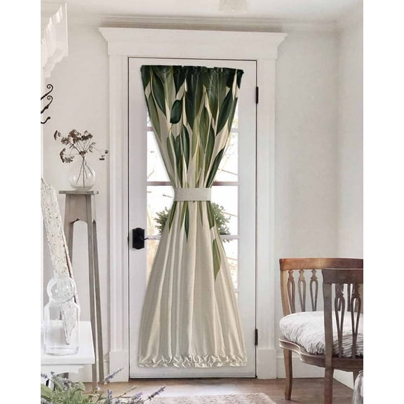 Spring Leaves Blackout Curtains French Door Curtains for Door Window, Pastoral Botanical Green Plants Privacy Drapery for Patio/Sidelight Doors, 1 Panel with Tieback, 25 x 72 Inches