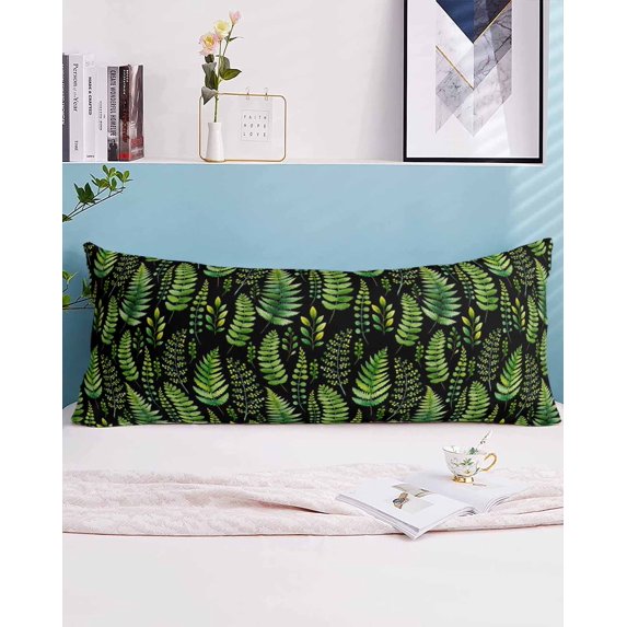 Spring Leaves Body Pillow Case Cover - Microfiber Bed Throw Pillow Covers, Pastoral Garden Botanical Black Decorative Lumbar Pillow Cover with Envelope Closure for Sofa/Travel 20"x54"