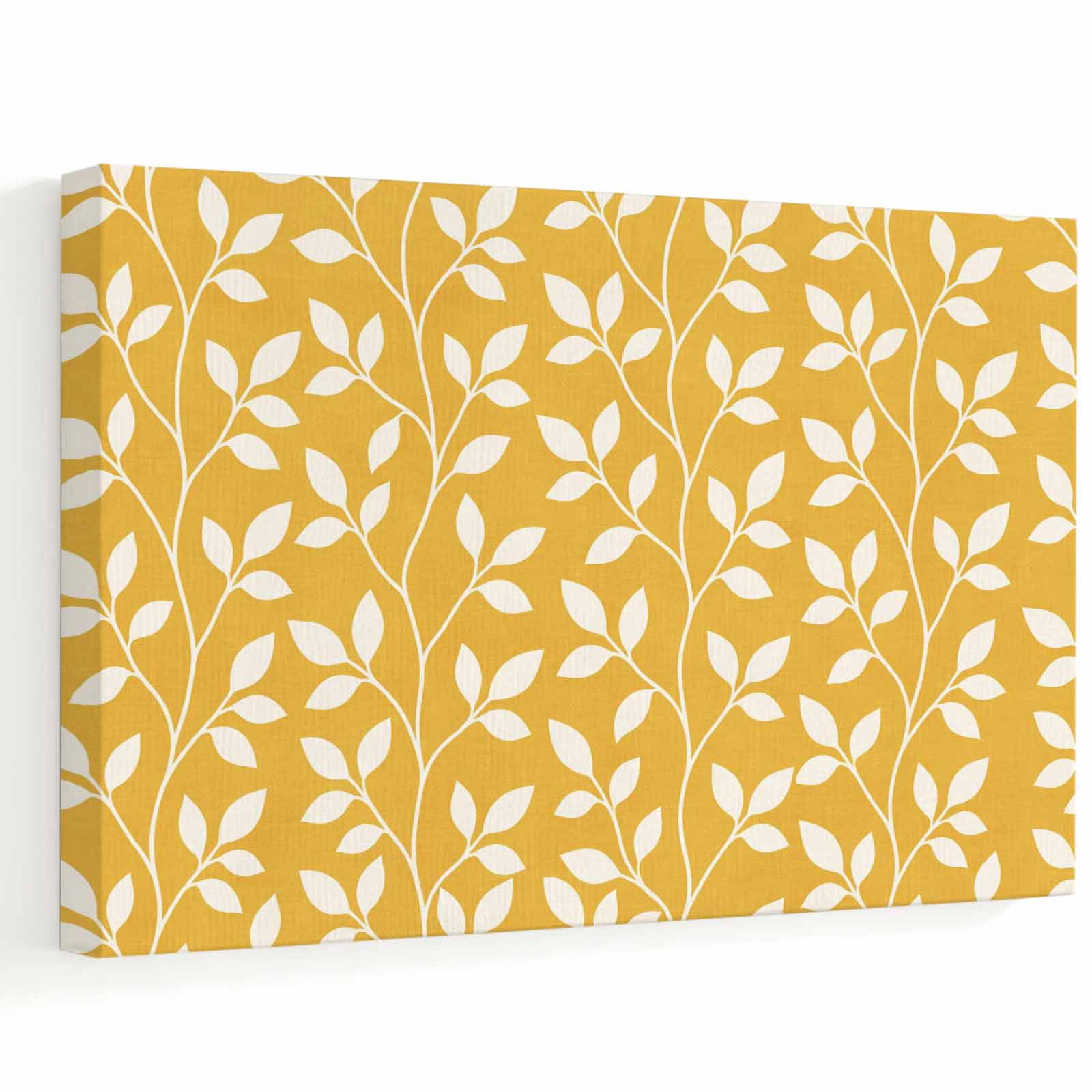 Spring Jewelry Background Spring Leaves Canvas Wall Art, White Vine Stems Mustard Yellow ...