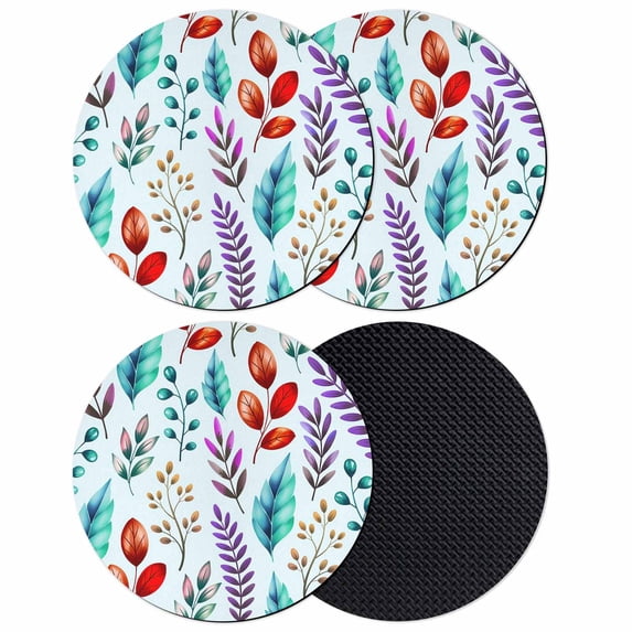 Spring Leaves Coasters Set of 4, Absorbent Coasters for Drinks, Watercolor Leaf Botanical Nature Light Blue Coaster for Desk Coffee Table Protection, Home Decor House Warming Gifts 4"
