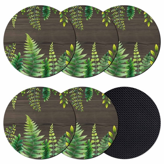 Spring Leaves Coasters Set of 6, Absorbent Coasters for Drinks, Pastoral Garden Botanical Brown Wooden Coaster for Desk Coffee Table Protection, Home Decor House Warming Gifts 4"