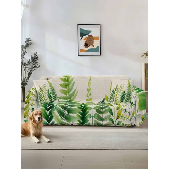 Spring Leaves Couch Cover, Pastoral Garden Botanical Rustic Burlap Sofa Cover Blanket for Loveseat Couches, Sectional Sofa Slipcover Furniture Protector for Living Room Bedroom 71''x118''