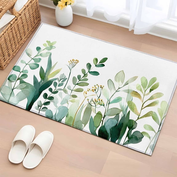 Spring Leaves Entryway Rug 2'x3' Non Slip Front Door Mats, Green Botanical Country Pastoral Plants Entrance Rugs Indoor Outdoor Carpet, Washable Floor Mats Small Area Rug for Bedroom Kitchen