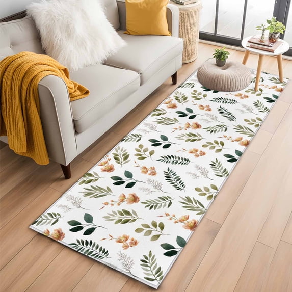 Spring Leaves Flowers 2'x6' Runner Rugs for Hallway Kitchen Bedside Non Slip Washable, Rustic Flower Pastoral Botanical Entryway Rug Runners with Rubber Backing, Long Carpet Runner for Laundry Room