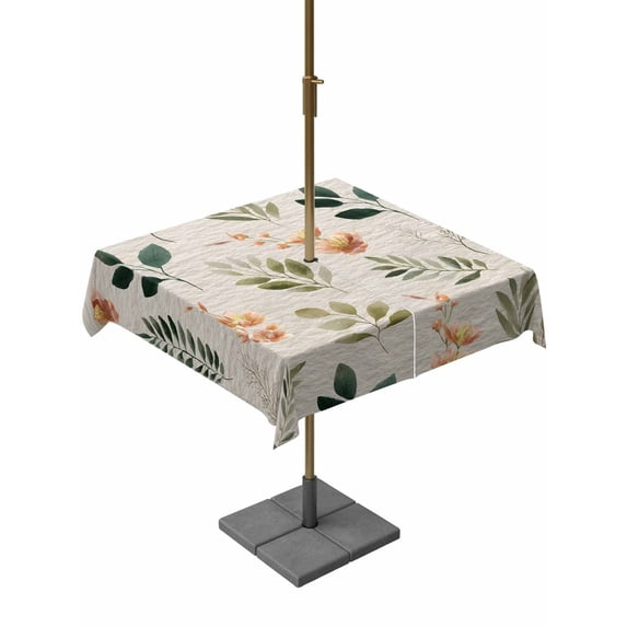 Spring Leaves Flowers Outdoor Tablecloth - 60x60 Inch Square Dining Table Cover, Country Flower Pastoral Botanical Retro Waterproof Outdoor Table Cloth with Umbrella Hole & Zipper for Picnic/Patio