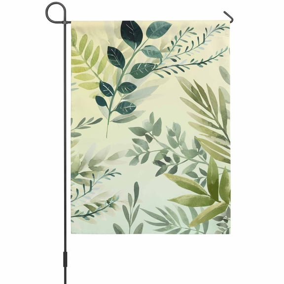 Spring Leaves Garden Flag 12 x 18 Inches, Watercolor Dark Green Leaf Plant Branch Weather Proof Outdoor Patio Flags Double Sided Small Garden Decoration for Yard Outside Home