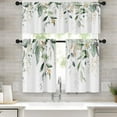 thumbnail image 1 of Spring Leaves Kitchen Window Curtains Valance and Tier Set 36 Inch, Green Eucalyptus Leaves 3 Piece Set Short Curtains for Window, Summer Window Treatment Tiers for Living Room Bedroom, 1 of 6