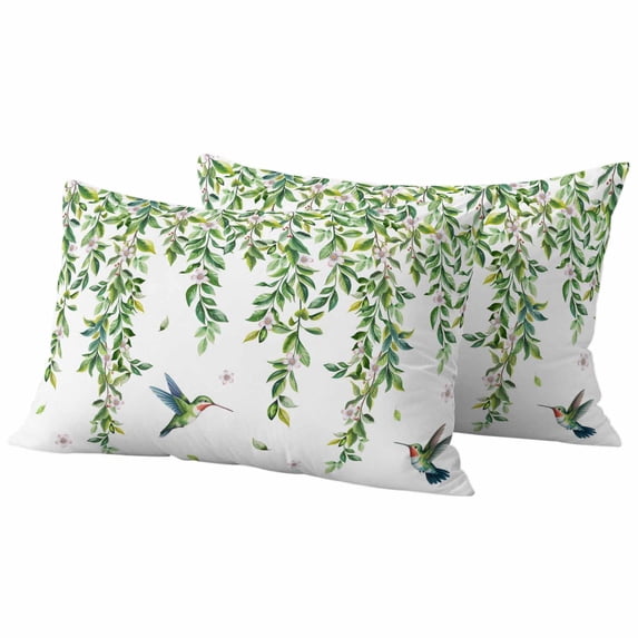 Spring Leaves Pillow Covers 2 Pack Watercolor Falling Green Leaf Floral Plant Flying Birds Pillowcase Waterproof Outdoor Throw Pillow Cover for Patio Balcony Rectangular Cushion 20”x12”
