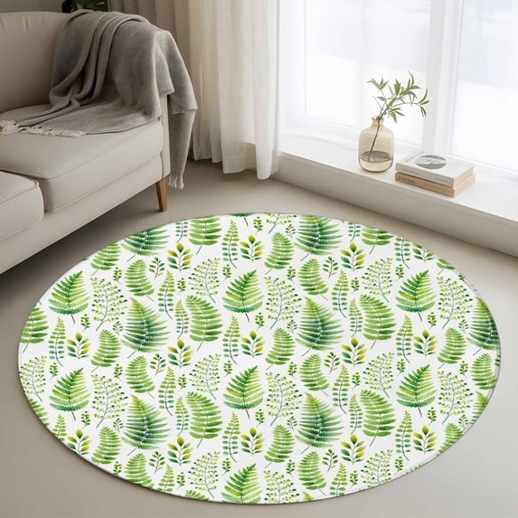 Spring Leaves Round Area Rug 3.3Ft Washable Circle Rugs for Dining Room Table, Pastoral Garden Botanical Watercolor Non-Slip Carpet Floor Mats Indoor Outdoor Carpet Runner Aesthetic Home Decor