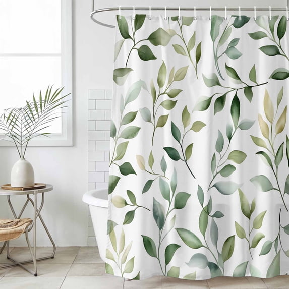 Spring Leaves Small Stall Shower Curtain, Waterproof Shower Curtains for Bathroom, Sage Green Botanical Eucalyptus Vines Washable Fabric Cloth Bath Curtain for Bathtub with Hooks 36x72 Inches