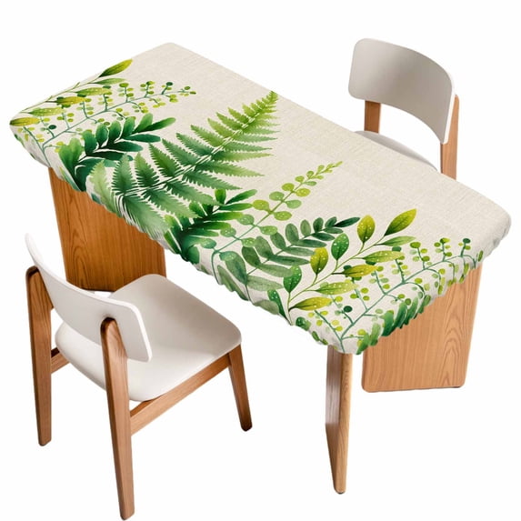 Spring Leaves Table Cloths for 3 Foot Rectangle Tables, Pastoral Garden Botanical Rustic Burlap Patio Waterproof Elastic Fitted Tablecloths, Washable Rectangular Table Cover for Camping