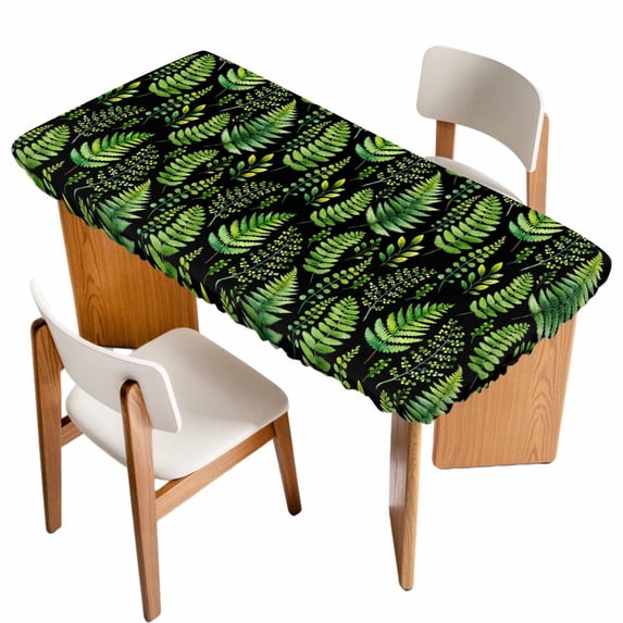Spring Leaves Table Cloths for 4 Foot Rectangle Tables, Pastoral Garden Botanical Black Patio Waterproof Elastic Fitted Tablecloths, Washable Rectangular Table Cover for Camping