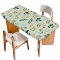 thumbnail image 1 of Spring Leaves Table Cloths for 4 Foot Rectangle Tables, Pink Flowers Pastoral Botanical Green Patio Waterproof Elastic Fitted Tablecloths, Washable Rectangular Table Cover for Camping, 1 of 8