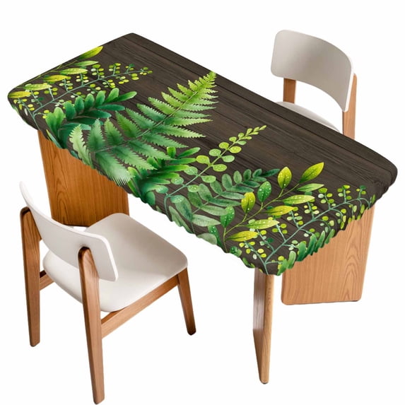 Spring Leaves Table Cloths for 5 Foot Rectangle Tables, Pastoral Garden Botanical Brown Wooden Patio Waterproof Elastic Fitted Tablecloths, Washable Rectangular Table Cover for Camping