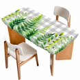thumbnail image 1 of Spring Leaves Table Cloths for 6 Foot Rectangle Tables, Pastoral Garden Botanical Gray Plaid Patio Waterproof Elastic Fitted Tablecloths, Washable Rectangular Table Cover for Camping, 1 of 8