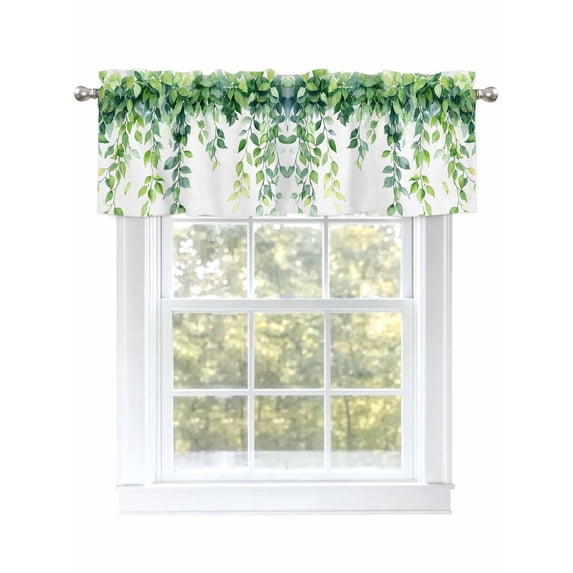 Spring Leaves Vines Curtain Valances for Windows, Pastoral Green Botanical Leaf Kitchen Valance Window Treatment, Light Filtering Block Curtains for Bathroom/Bedroom/Living Room 60'' x 18''