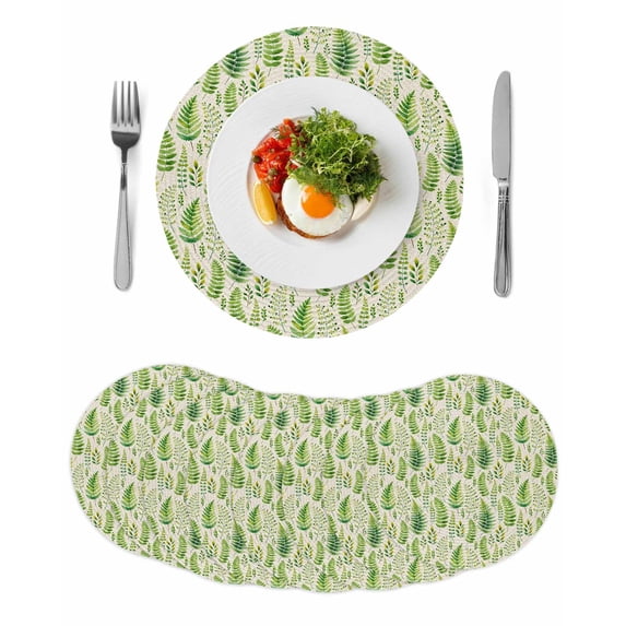 Spring Leavse Round 13 Inch Placemats Set of 8, Pastoral Garden Botanical Rustic Burlap HeatResistant Non Slip Place Mats for Dining Table, Wipeable Braided Kitchen Table Mats for Housewarming