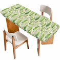 thumbnail image 1 of Spring Leavse Table Cloths for 8 Foot Rectangle Tables, Pastoral Garden Botanical Rustic Burlap Patio Waterproof Elastic Fitted Tablecloths, Washable Rectangular Table Cover for Camping, 1 of 8