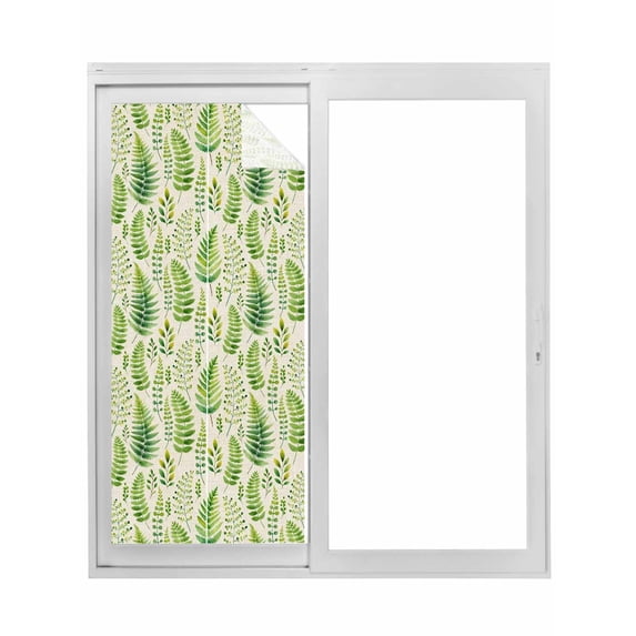 Spring Leavse Window Privacy Film, Pastoral Garden Botanical Rustic Burlap Static Cling UV Sun Blocking Tint Film Heat Control Windows Films for Bedroom Bathroom, Window Stickers 17.7"x39.3"