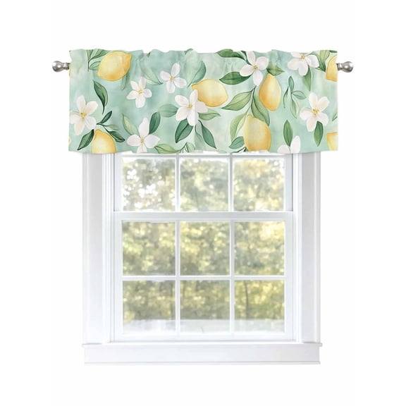 Spring Lemon Flower Valances for Windows, Rod Pocket Kitchen Valance Curtains - Soft & Washable Small Window Treatment for Living Room, Bathroom, Country Watercolor , 42x12 Inch, 1 Panel