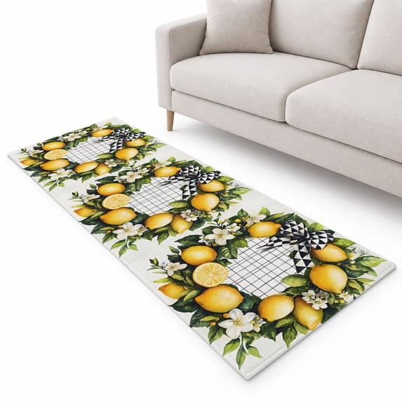 Spring Lemon Garland Runner Rug 2.6'x8', Watercolor Flowers Bow Soft ...