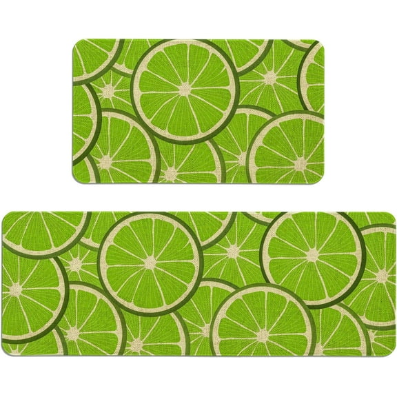 Spring Lemon Kitchen Rug Sets 2 Piece Farmhouse Decorative Green Summer Kitchen Mat for Floor Non Slip Washable Thin Kitchen Area Rug Floor Mat Waterproof Hallway Laundry Room Runner Rug