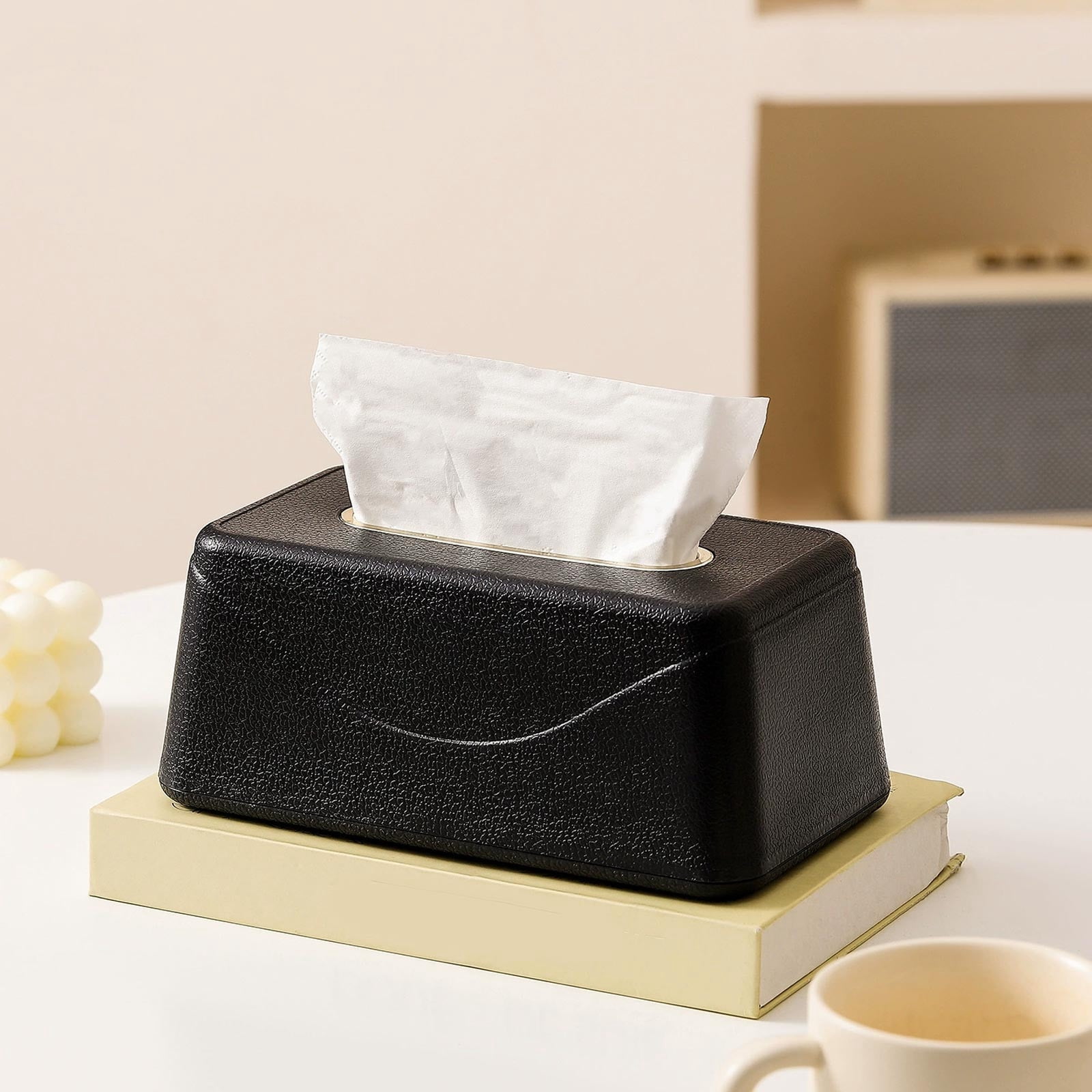 Tissue 4box Spring Lift Tissue Box 8.66in Faux Leather Tissue Holder for Dining ...