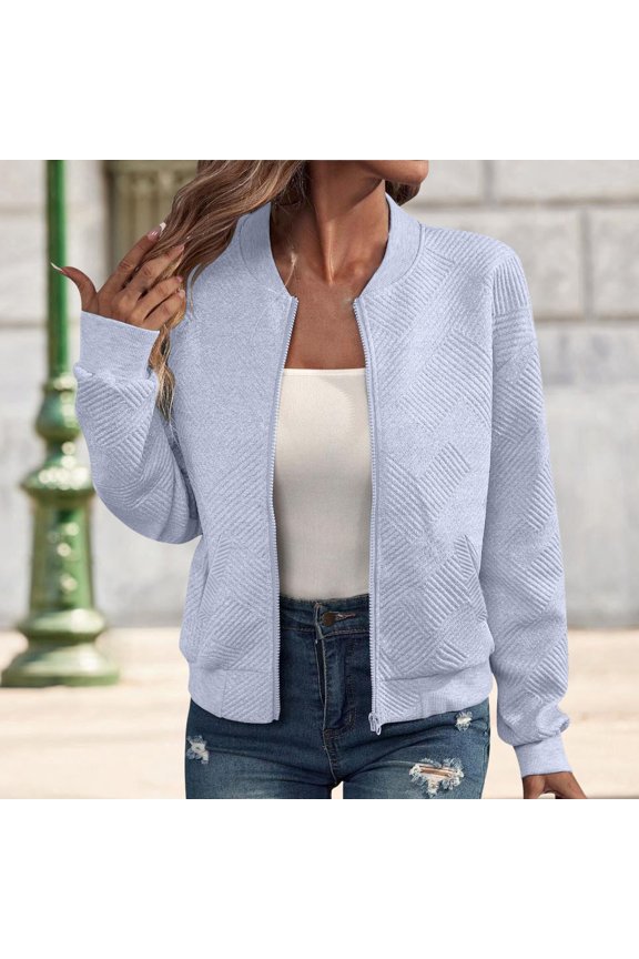 Spring Light Jacket, Light Pilot Thin Transition Long Sleeved Summer Jacket, Round Neck Sweatshirt with Zipper, Polyester Spandex Blend, Silver M, Size S-XXL