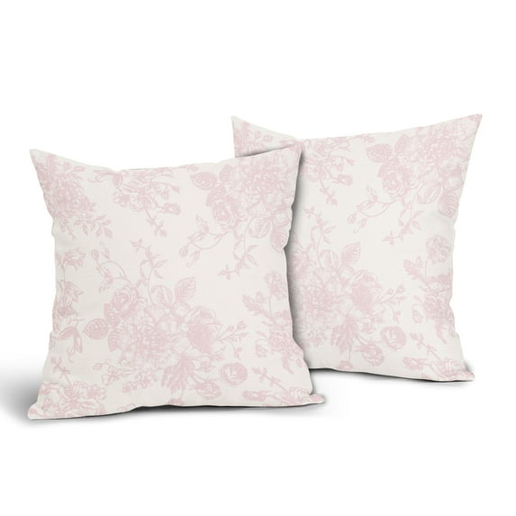 Spring Light Pink Floral Pillow Covers 16x16 Inch Set of 2, Chinoiserie Light Pink Flower Decorative Throw Pillowcase Vintage Floral Outdoor Cushion Cover for Sofa Couch Living Room Bed Decor