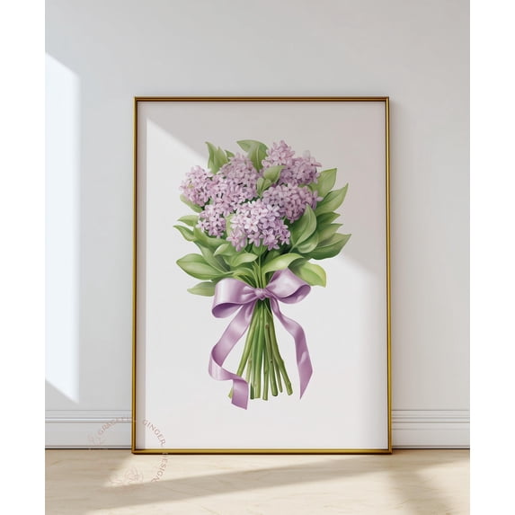 Spring Lilacs Bouquet Art Print, Purple Floral Poster Home Decor #2529, Stretched Canvas Size 8x12