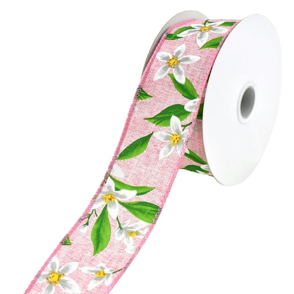 Spring Lillies Faux Linen Wired Ribbon, 1-1/2-Inch, 10-Yard - Pink