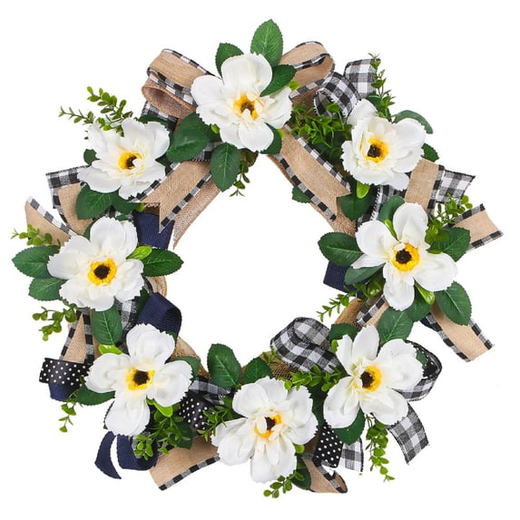 Spring Lily Wreath With Artificial Green Leaves Flowers For Front Door ...