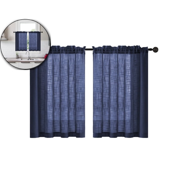 Spring Linen Textured Kitchen Window Curtains over Sink 25×30 Inch Length Semi Sheer Farmhouse Small Curtains for Cafe Bathroom Basement, Short Rod Pocket Tier Curtains 2 Panels