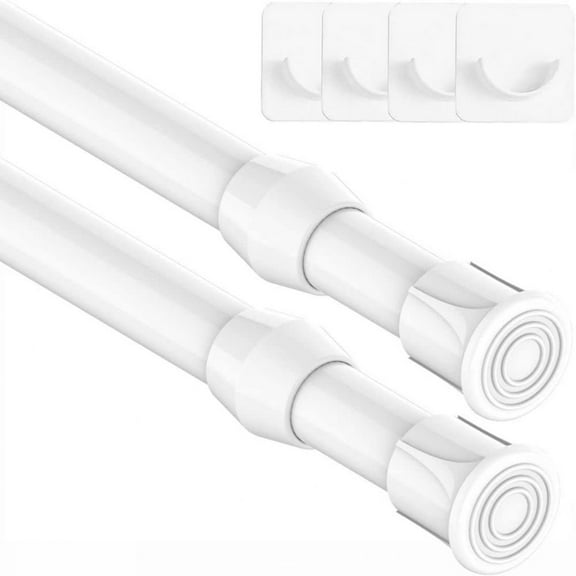 Spring Loaded Adjustable Tension Rod, Durable Non-Slip No Drilling White Curtain And Closet Bar (Max Load 7kg)