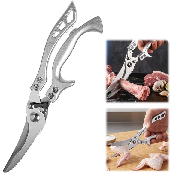 Spring Loaded Bone Cutting Scissors, Heavy Duty Kitchen Shears with Safety Lock, Stainless Steel Kitchen Scissors for Chicken Bones Fish Meat Vegetables Nuts