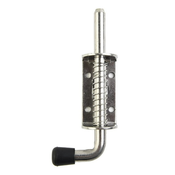 Spring-Loaded Heavy-Duty Metal Door Latch Bolt, 128mm Long Grip with Zinc Coating for Rust Resistance, Includes Floor Fixing Plate and Horizontal Bracket
