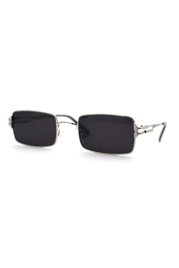 Spring Loaded Hinge Arm Pop Color Rectangle Dad Shade Sunglasses Silver Black