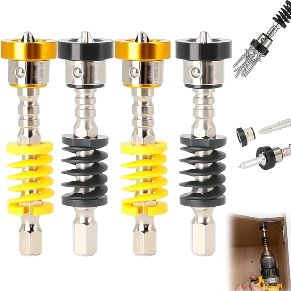 Spring Loaded Quick Release Bit Holder, Magnetic Screw Holder with 1/4 Inch Hex Shank for Power Drill & Impact Driver, Anti Drop Screwdriver Bit Tool (4PCS)Q