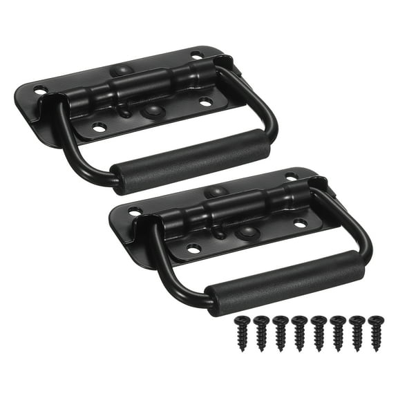 Spring Loaded Recessed Handle 3.9  1.6 Inch Steel Surface Mount Handles Pull with Padded Grip for Cabinet Toolbox Storage Boxes (Black, pack of 2)