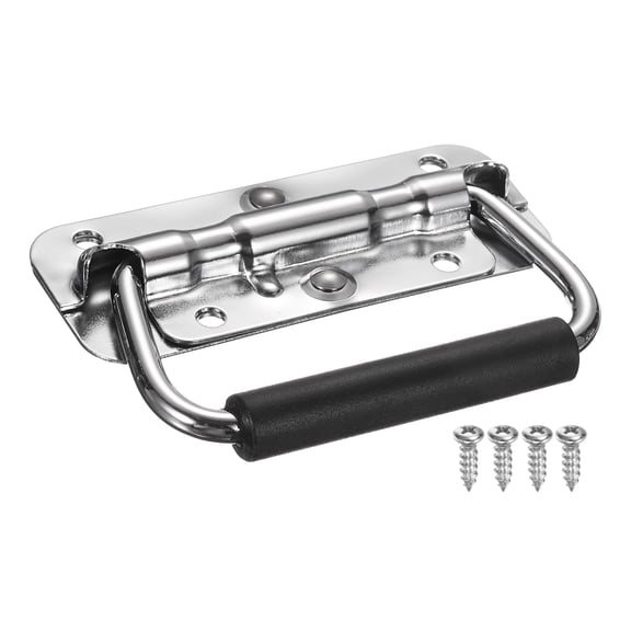 Spring Loaded Recessed Handle 3.9 × 1.6 Inch Steel Surface Mount Handles Pull with Padded Grip for Cabinet Toolbox Storage Boxes (Silver)
