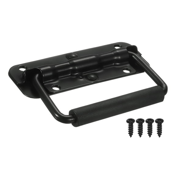 Spring Loaded Recessed Handle 4.3  1.6 Inch Steel Surface Mount Handles Pull with Padded Grip for Cabinet Toolbox Storage Boxes (Black)