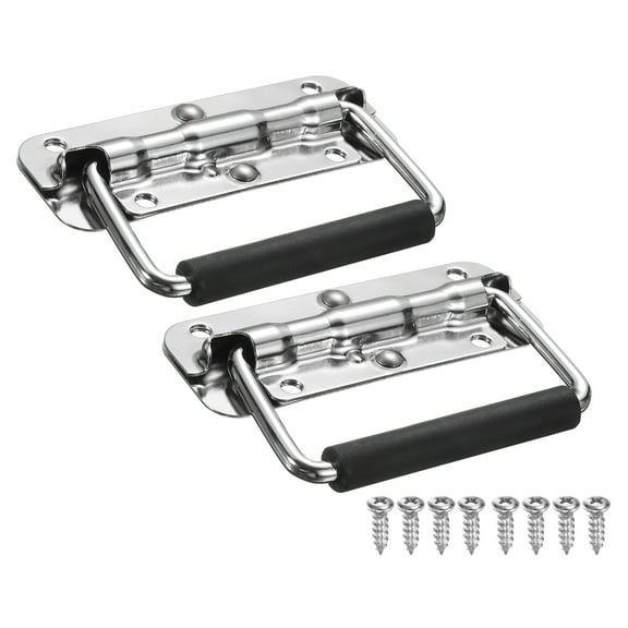 Spring Loaded Recessed Handle 4.3 × 1.6 Inch Steel Surface Mount Handles Pull with Padded Grip for Cabinet Toolbox Storage Boxes (Silver, pack of 2)