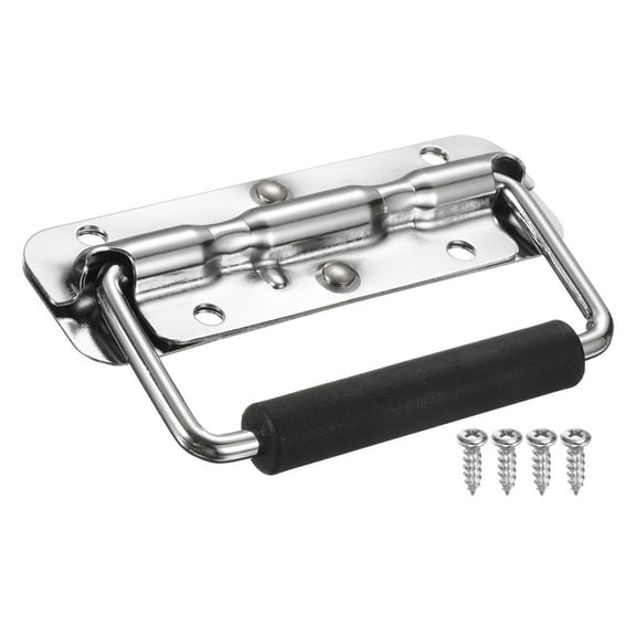 Spring Loaded Recessed Handle 4.7 × 1.6 Inch Steel Surface Mount Handles Pull with Padded Grip for Cabinet Toolbox Storage Boxes (Silver)