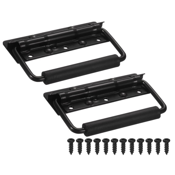 Spring Loaded Recessed Handle 4.9 × 1.6 Inch Steel Surface Mount Handles Pull with Padded Grip for Cabinet Toolbox Storage Boxes (Black, pack of 2)