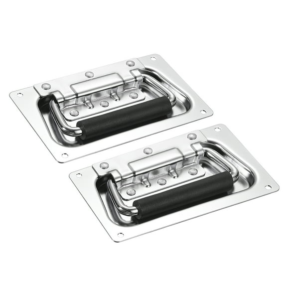 Spring Loaded Recessed Handle 5.2 3.2 Inch Steel Surface Mount Handles Pull with Padded Grip for Cabinet Toolbox Storage Boxes (Silver, pack of 2)